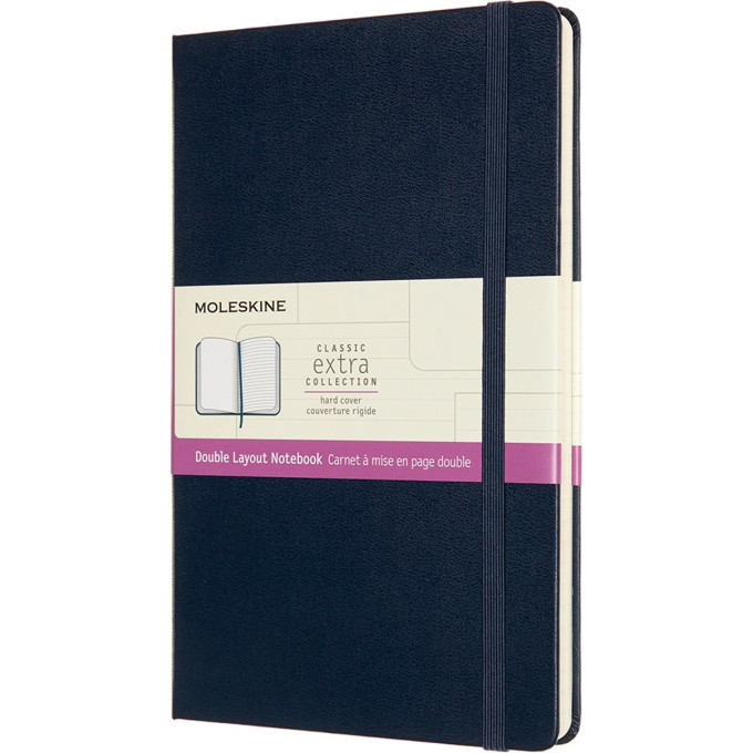 Блокнот MOLESKINE CLASSIC DOUBLE LARGE 130х210мм 240стр. линейка/нелинованный, синий NB313HB20